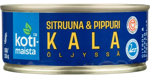 Kotimaista kala õlis sidruni ja pipraga 150 g/115 g