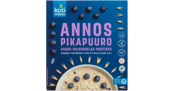 Kotimaista kiirpuder valge šokolaadi ja mustikatega, 210 g