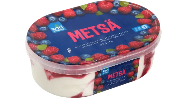 Kotimaista Vanilli-Koorejäätis Metsamarjakastme ja Šokolaadi-Küpsisepuruga 850 ml