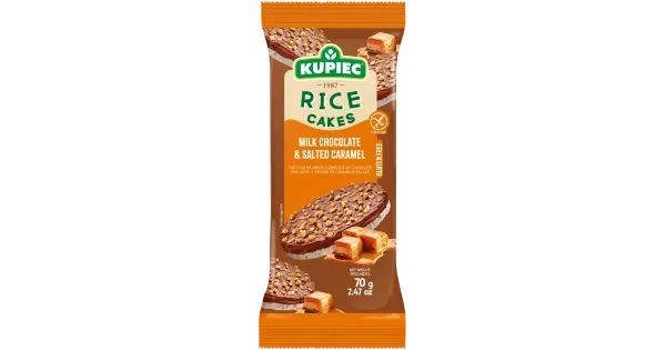 Kupiec riisivahvlid piimašokolaadi ja soolase karamelli tükkidega 70g