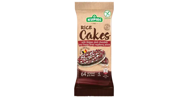 Kupiec riisivahvlid tum šok ja külmkuivatatud vaarikatükkidega 64 g