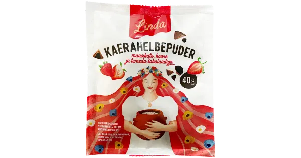 Linda kaerahelbepuder maasikate, koore ja tumeda šokolaadiga 40g