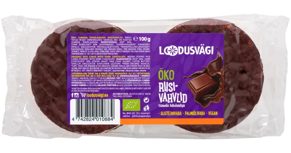 Loodusvägi öko riisivahvel tumeda šokolaadi 100 g, gluteenivaba
