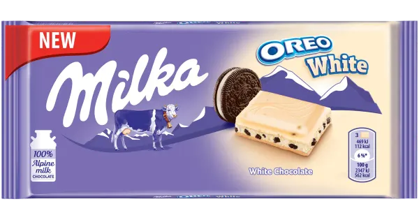 Milka valge šokolaad Oreo tükkidega 100g