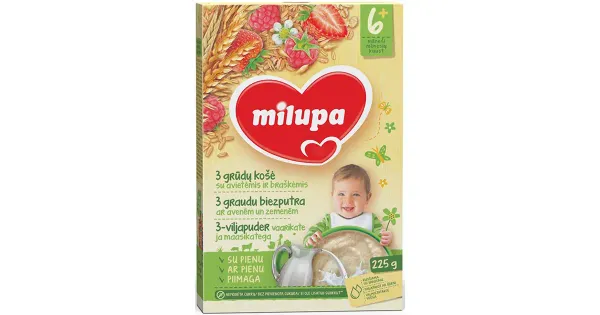 Milupa 3-vilja puder vaarikate ja maasikatega, 6+ 225 g