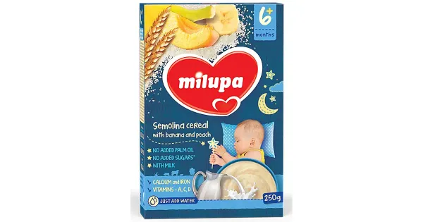 MILUPA Mannapuder banaanide ja virsikutega, 6k+, 250g