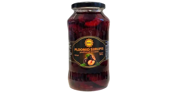 Minu poolitatud ploomid kivideta siirupis, 660 g