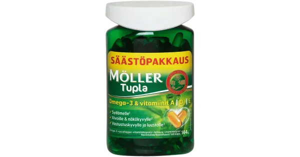 Möller Tupla kalaõli Omega-3 ja A, D, E vitamiinidega, 160 kapslit