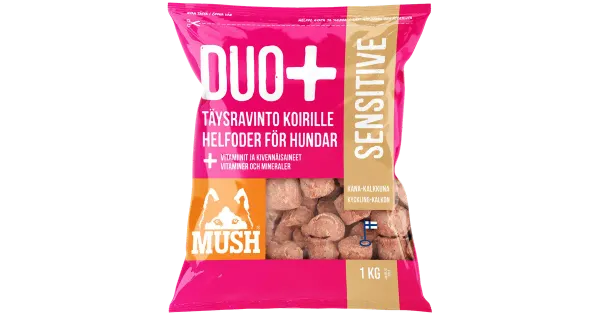 MUSH DUO+ kana-kalkuni täissööt koertele, külmutatud 1 kg