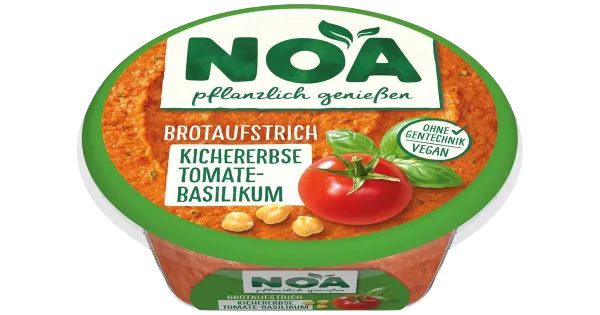 Noa hummus keedetud kikerhernestest tomati ja basiilikuga, 175 g