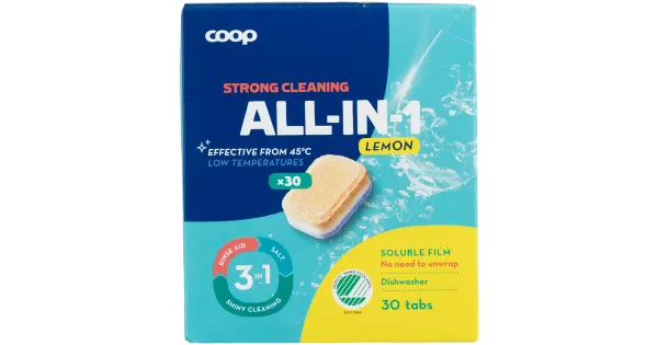 Nõudepesutabletid Coop Lemon 30tk