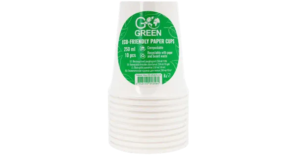 Ökoloogilised papptopsid Go Green valged 250ml 10tk