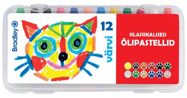 Õlipastellid 12 värvi plastkarbis