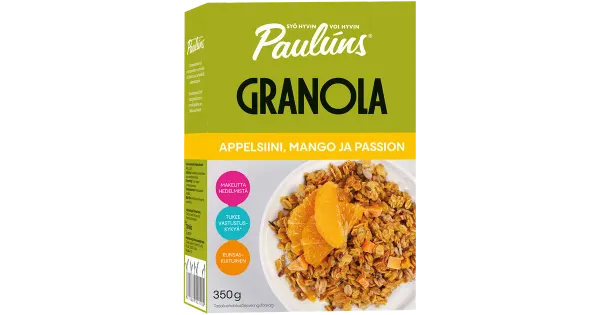 Paulúns apelsini, mango ja passionivilja granola, 350g