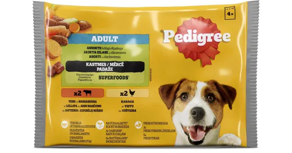 Pedigree koeraine 4-pakk Mixed, veise- ja maksasegu ning kana maitsevalik
