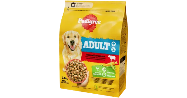 Pedigree kuivtoit täiskasvanud koertele, veise ja juurviljadega , 2.6 kg