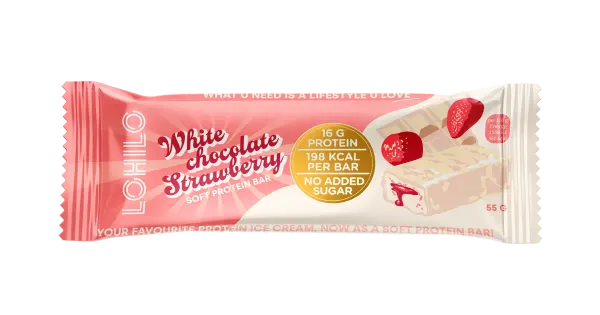 Pehme proteiinibatoon valge šokolaadi ja maasikatega 55g
