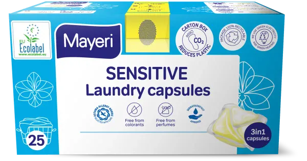 Pesugeelikapslid Sensitive karbis, MAYERI, 25 tk