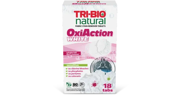Pesukapslid Tri-Bio Oxi Action valge 18tk