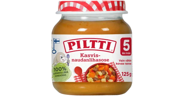 Piltti lastetoit veiseliha ja köögiviljadega 125 g, alates 5-elukuust