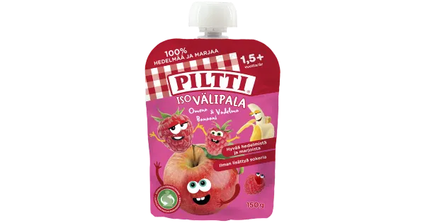 Piltti õuna-vaarika-banaanipüree 150g, alates 2-eluaastast
