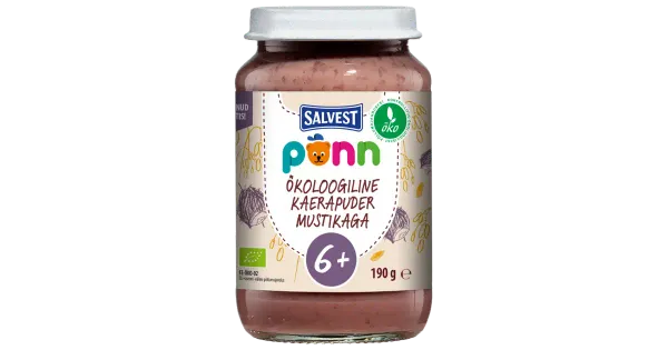 Põnn Ökoloogiline Kaerapuder mustikaga 190g (6 kuud), EE-ÖKO-03