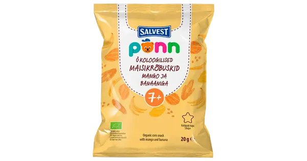 Ökoloogilised maisikrõbuskid mango ja banaaniga PÕNN 7+, 20g