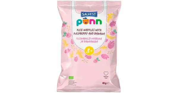 PÕNN Ökoloogilised Riisivahvlid vaarika ja banaaniga 40 g 8+ 40g