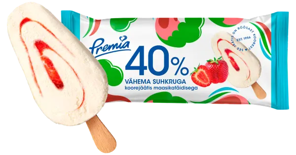 Premia 40% Vähema suhkruga Koorejäätis maasika 50g/100 ml