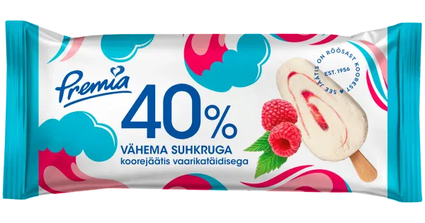 Premia 40% Vähema suhkruga Koorejäätis vaarika 50g/100 ml