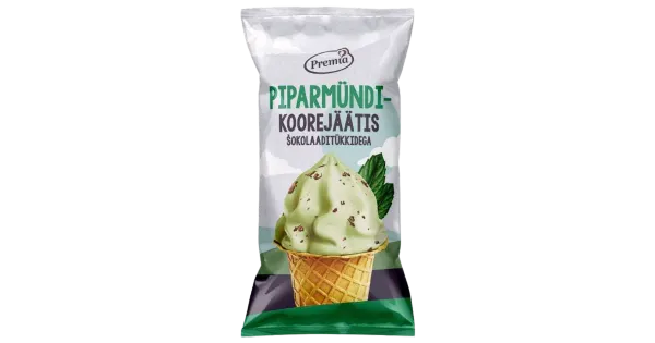Premia Piparmündi-Koorejäätis Šokotükkidega Vahvlitopsis 75 g / 140 ml