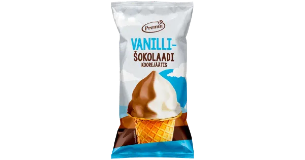 Premia Vanilli- ja Šokolaadi koorejäätis vahvlitopsis 70g/140 ml