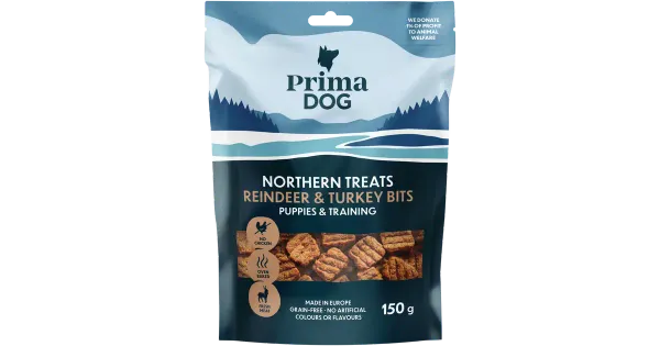 PrimaDog põhjapõdra-kalkuniliha kutsika maius 150 g