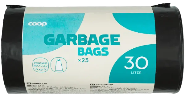 Prügikotid Coop must 30l 25tk