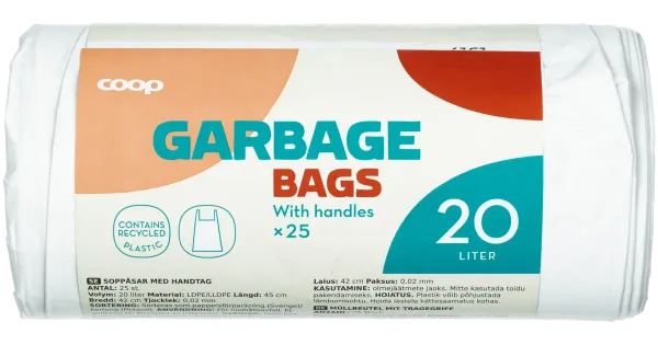 Prügikott Coop valge 20l 25tk