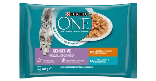 Purina One kiisueine sensitive kana/porgand ja tuunikala/ porgand 4*85g