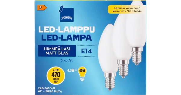 Rainbow LED-küünal 4W E14 2700K 470LM, 3 tk
