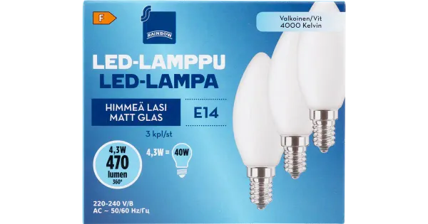 Rainbow LED-küünal E14 4W 4000K 470LM, 3 tk