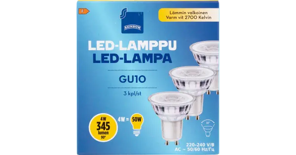 Rainbow LED-lamp 3,6W GU10 2700K 350LM, 3 tk
