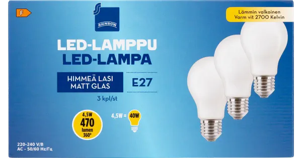 Rainbow LED-lamp 4W E27 700K 470LM 3 tk