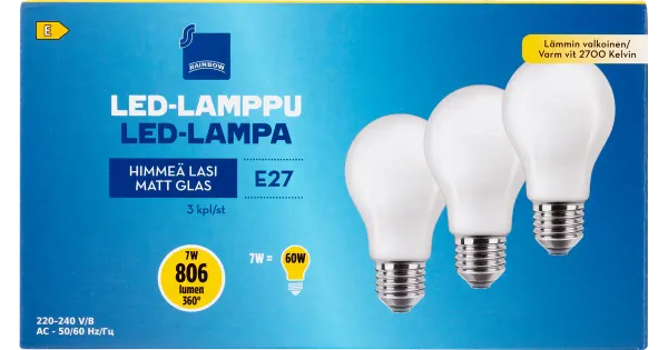 Rainbow LED-lamp 7W E27 2700K 806LM, 3 tk