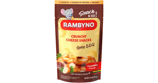 Rambyno suitsujuustu suupiste BBQ ja tšillipipraga Chipotle, 45% rasva kuivaines, 75g