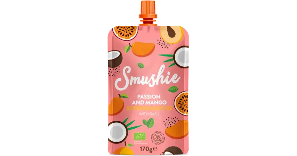 Salvest SMUSHIE Ökoloogiline Passioni-mangopüree basiilikuga 170g
