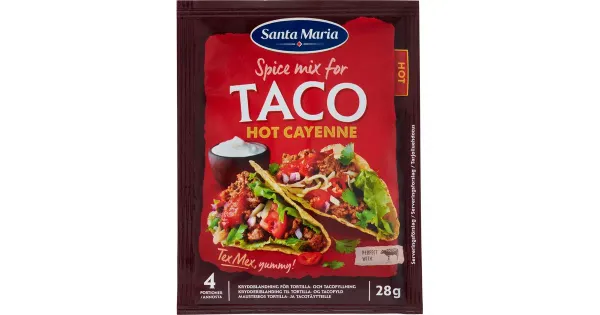 Santa Maria Taco Hot Cayenne Spice Mix, maitseainesegu tortilja- ja takotäidistele, 28 g