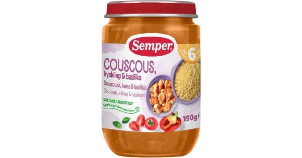 Semper Kuskuss püree kana ja basiilikuga 190 g, alates 6-elukuust