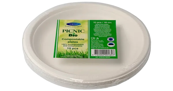 Smile taldrik Picnic Bio 18cm valge 10tk suhkruroog