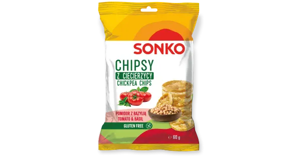 Sonko kikerhernekrõpsud tomati ja basiiliku maitseline  60g