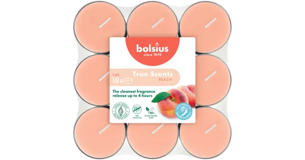 Teeküünal Bolsius 4h Virsik 18tk