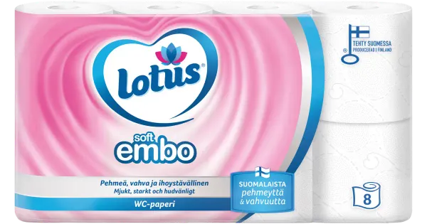 Tualettpaber Lotus Soft Embo 8 rulli 3-kihiline