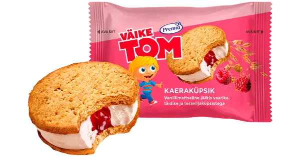 Väike Tom Kaeraküpsik Vanillijäätis vaarikatäidisega75g/140 ml